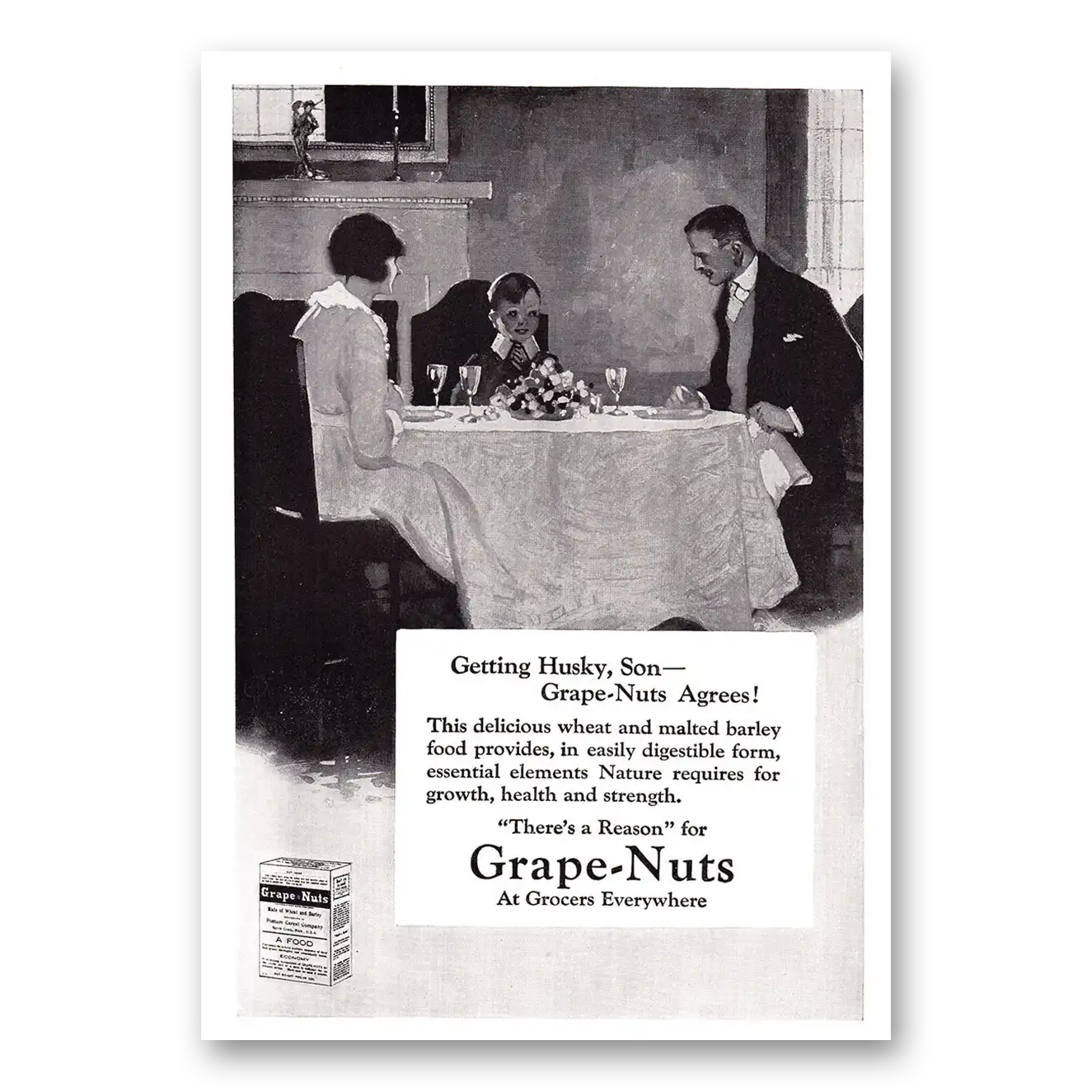 1920 Grape Nuts Cereal Getting Husky Son Vintage Magazine Print Ad