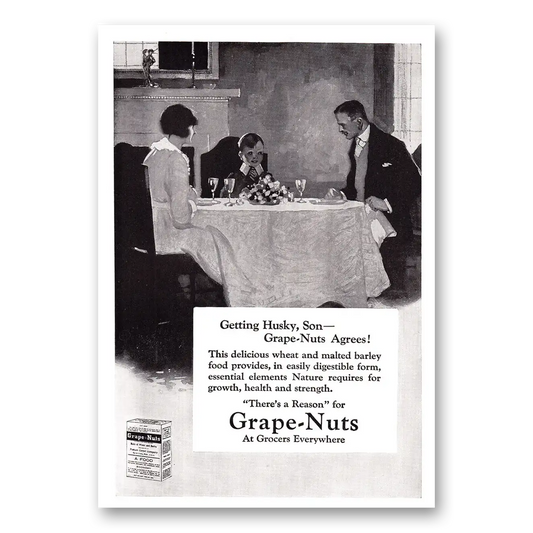 1920 Grape Nuts Cereal Getting Husky Son Vintage Magazine Print Ad