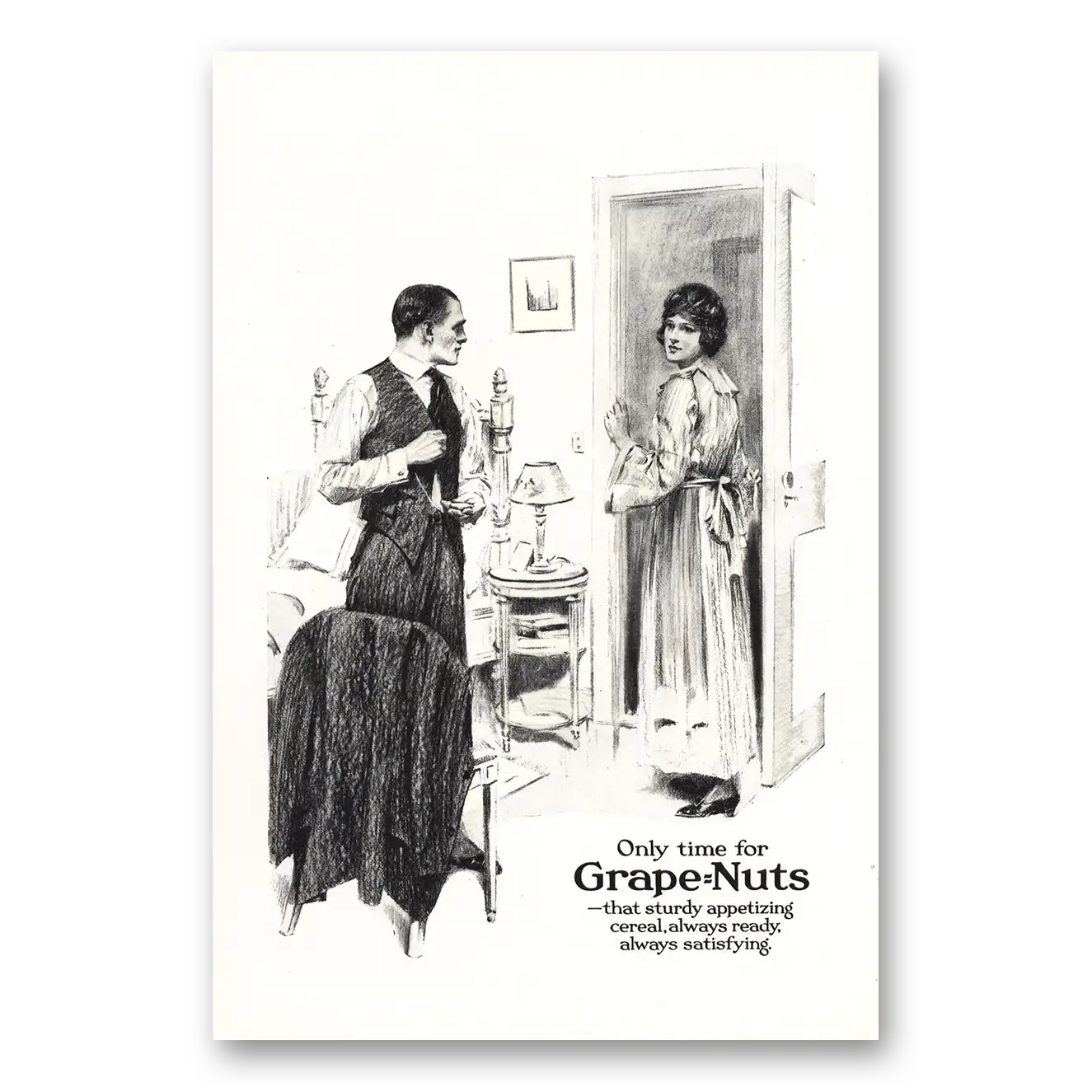 1920 Grape Nuts Cereal Only Time for Grape Nuts Vintage Magazine Print Ad