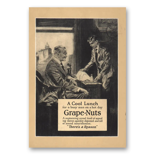 1920 Grape Nuts Cereal Cool Lunch Busy Man Vintage Magazine Print Ad