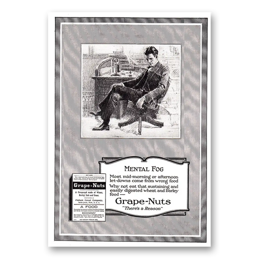 1920 Grape Nuts Cereal Mental Fog Vintage Magazine Print Ad