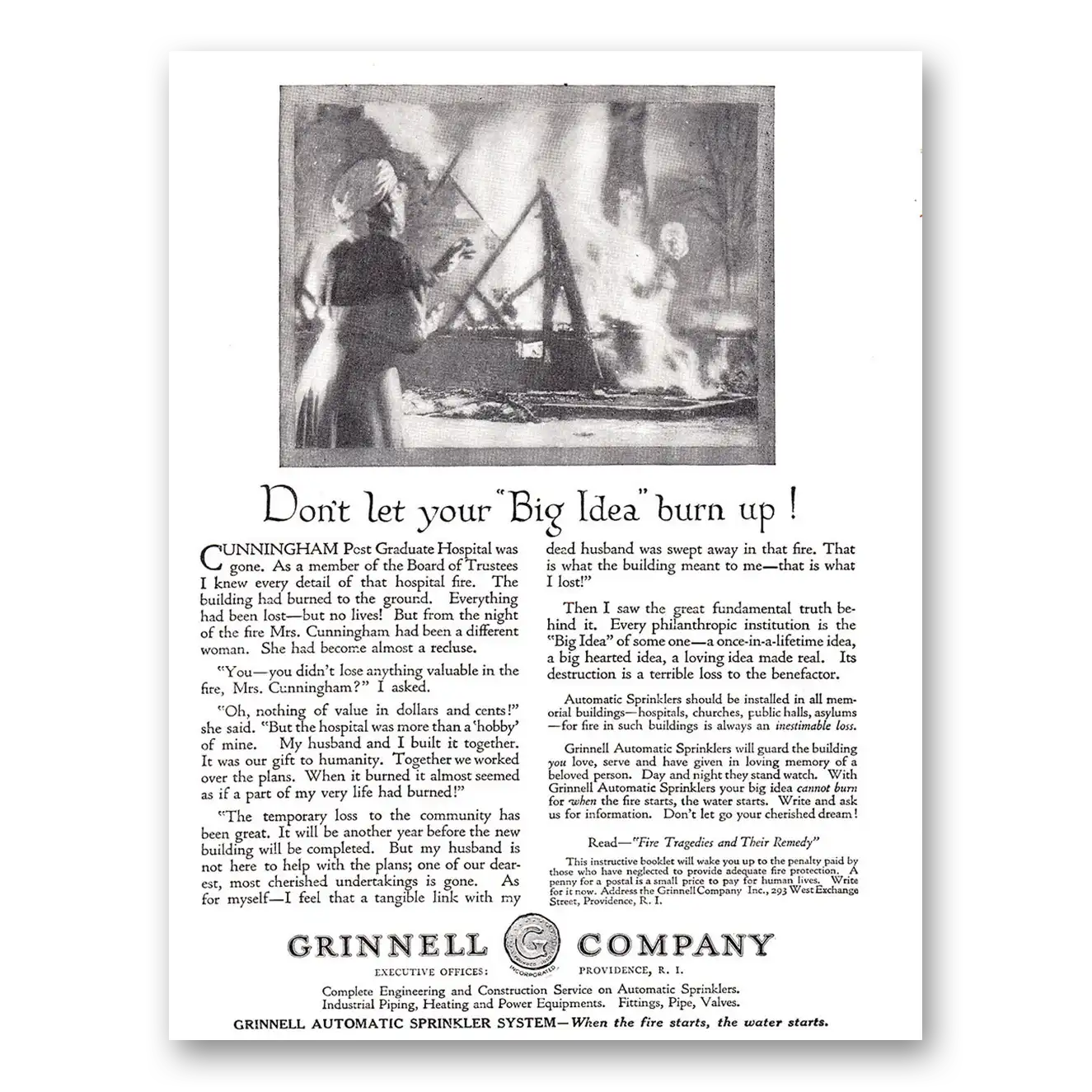 1920 Grinnell Company Don't Let Your Big Idea Burn Up Vintage Magazine Print Ad