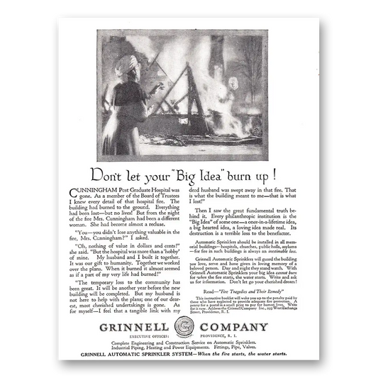 1920 Grinnell Company Don't Let Your Big Idea Burn Up Vintage Magazine Print Ad