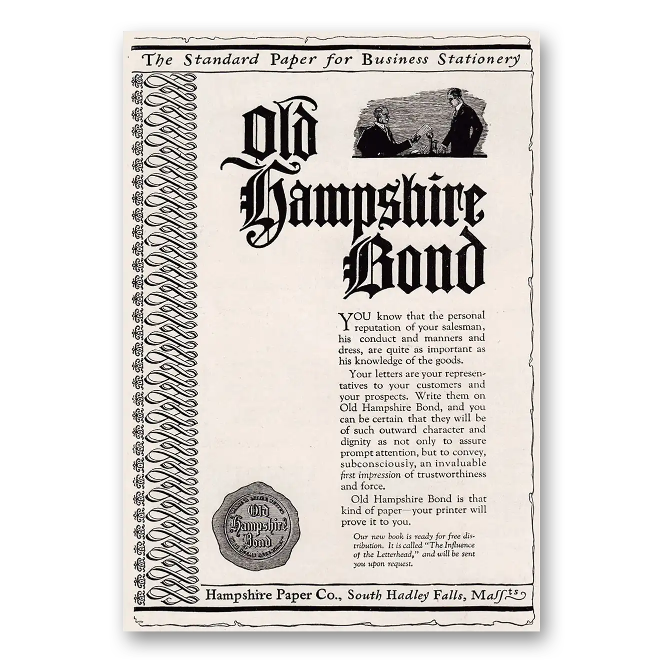 1920 Hampshire Paper Personal Reputation of Your Salesman Vintage Magazine Print Ad