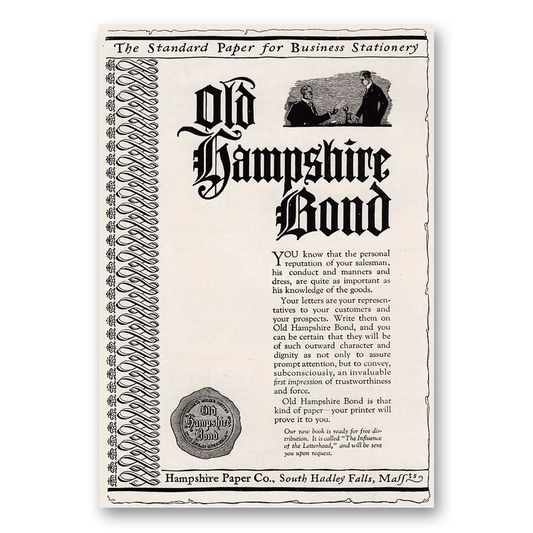 1920 Hampshire Paper Personal Reputation of Your Salesman Vintage Magazine Print Ad