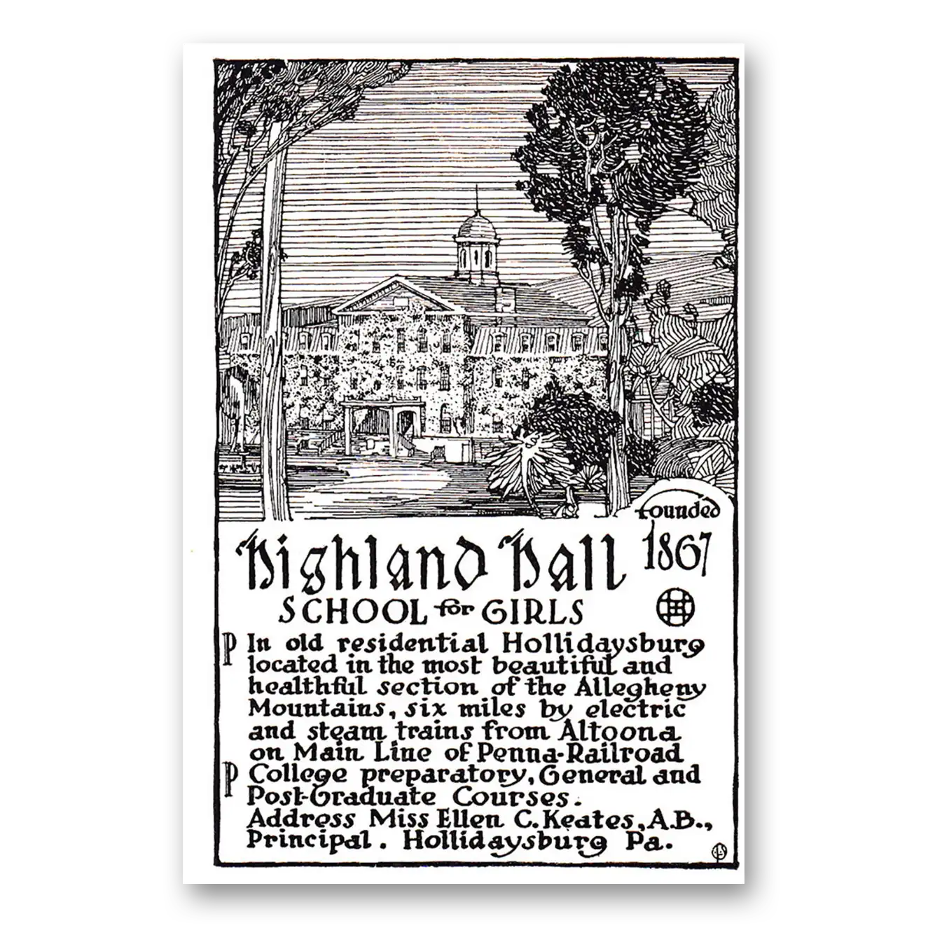 1920 Highland Hall Hollidaysburg Pennsylvania Vintage Magazine Print Ad