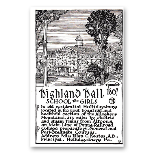 1920 Highland Hall Hollidaysburg Pennsylvania Vintage Magazine Print Ad