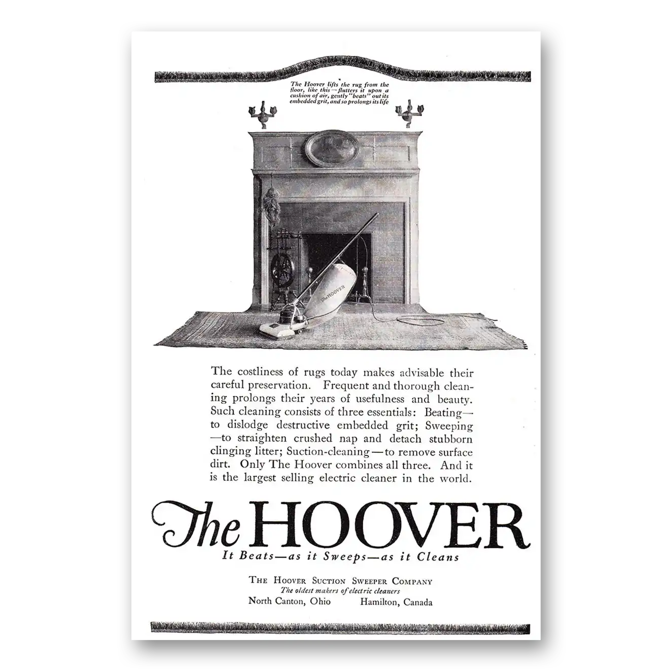 1920 Hoover Vacuum Costliness of Rugs Vintage Magazine Print Ad