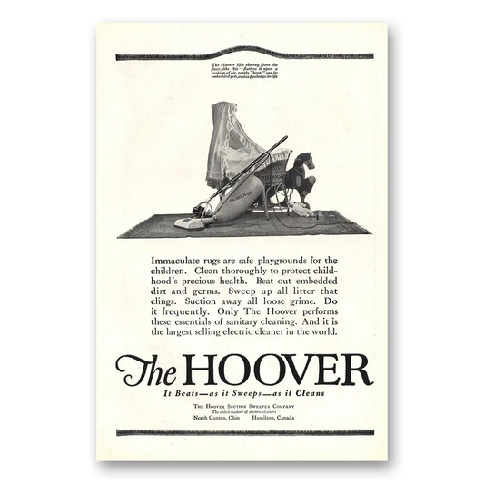 1920 Hoover Vacuum Immaculate Rugs Safe Playgrounds Vintage Magazine Print Ad