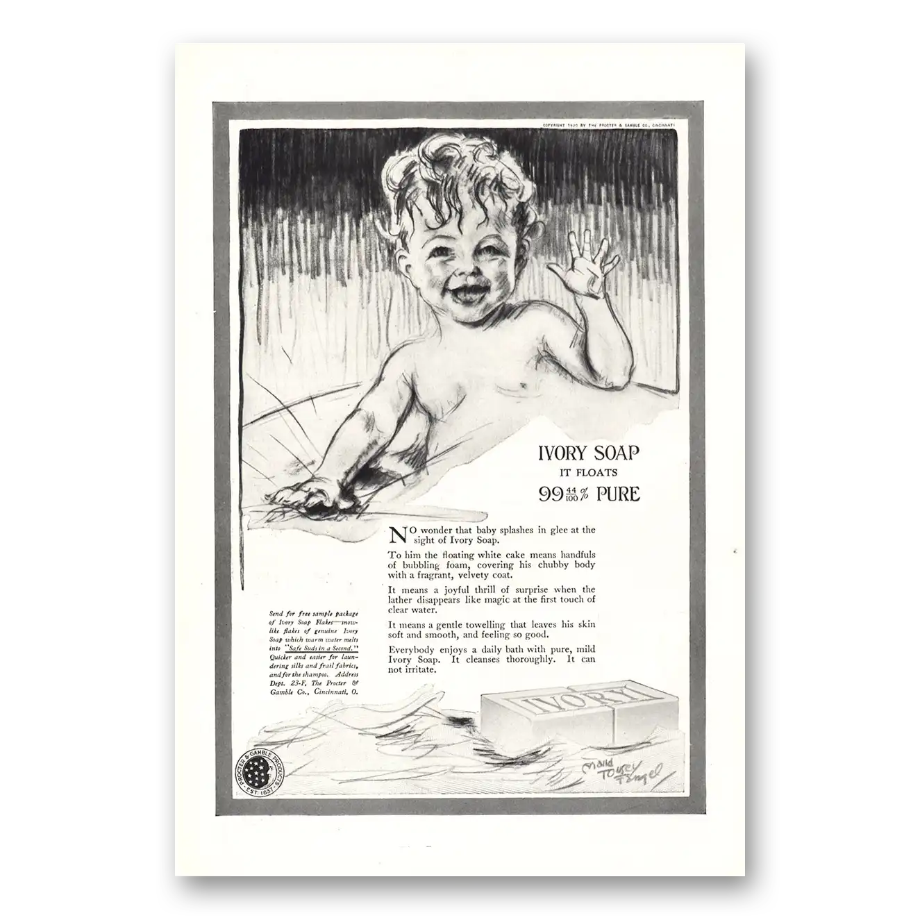 1920 Ivory Soap No Wonder That Baby Splashes Vintage Magazine Print Ad