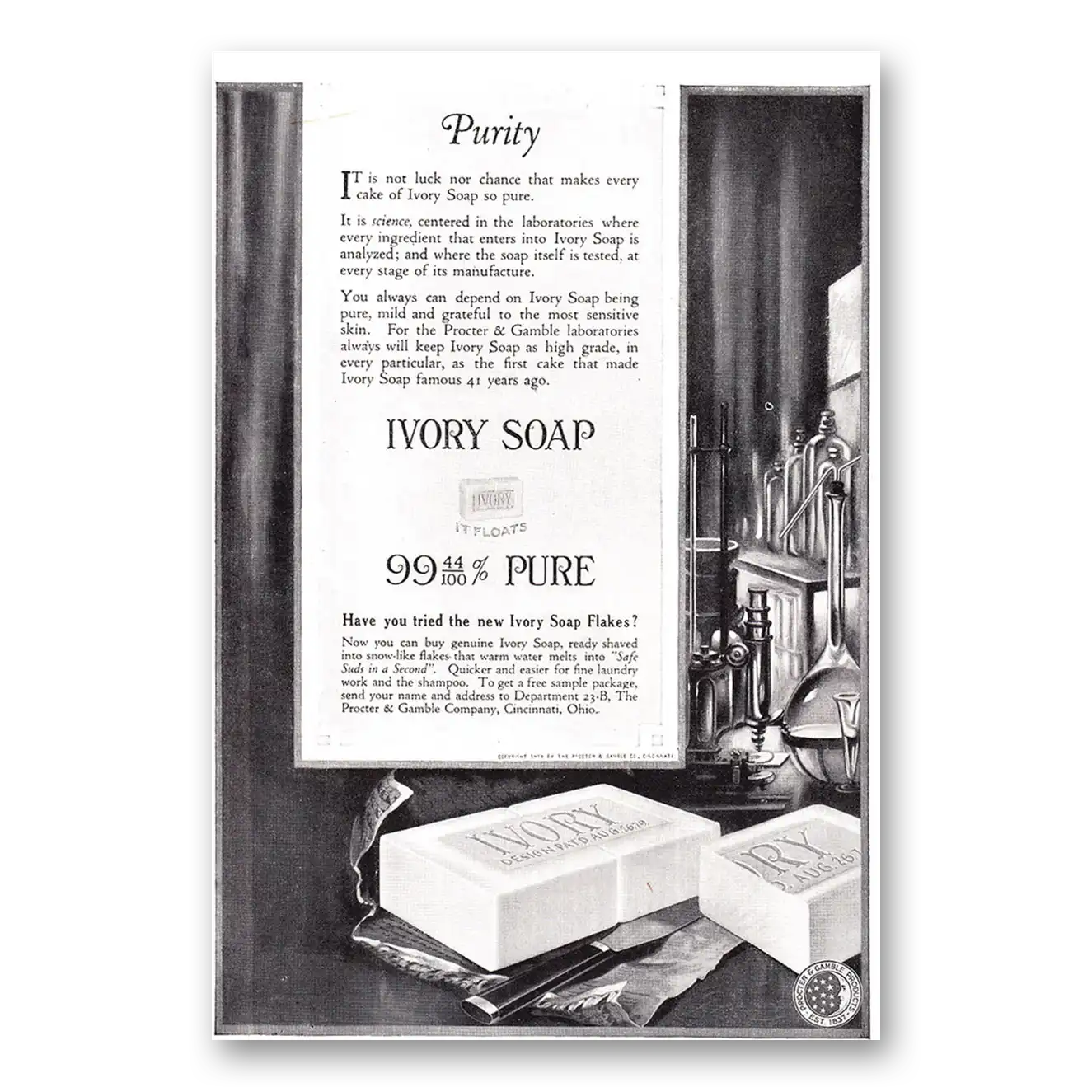 1920 Ivory Soap Purity It Is Not Luck Vintage Magazine Print Ad