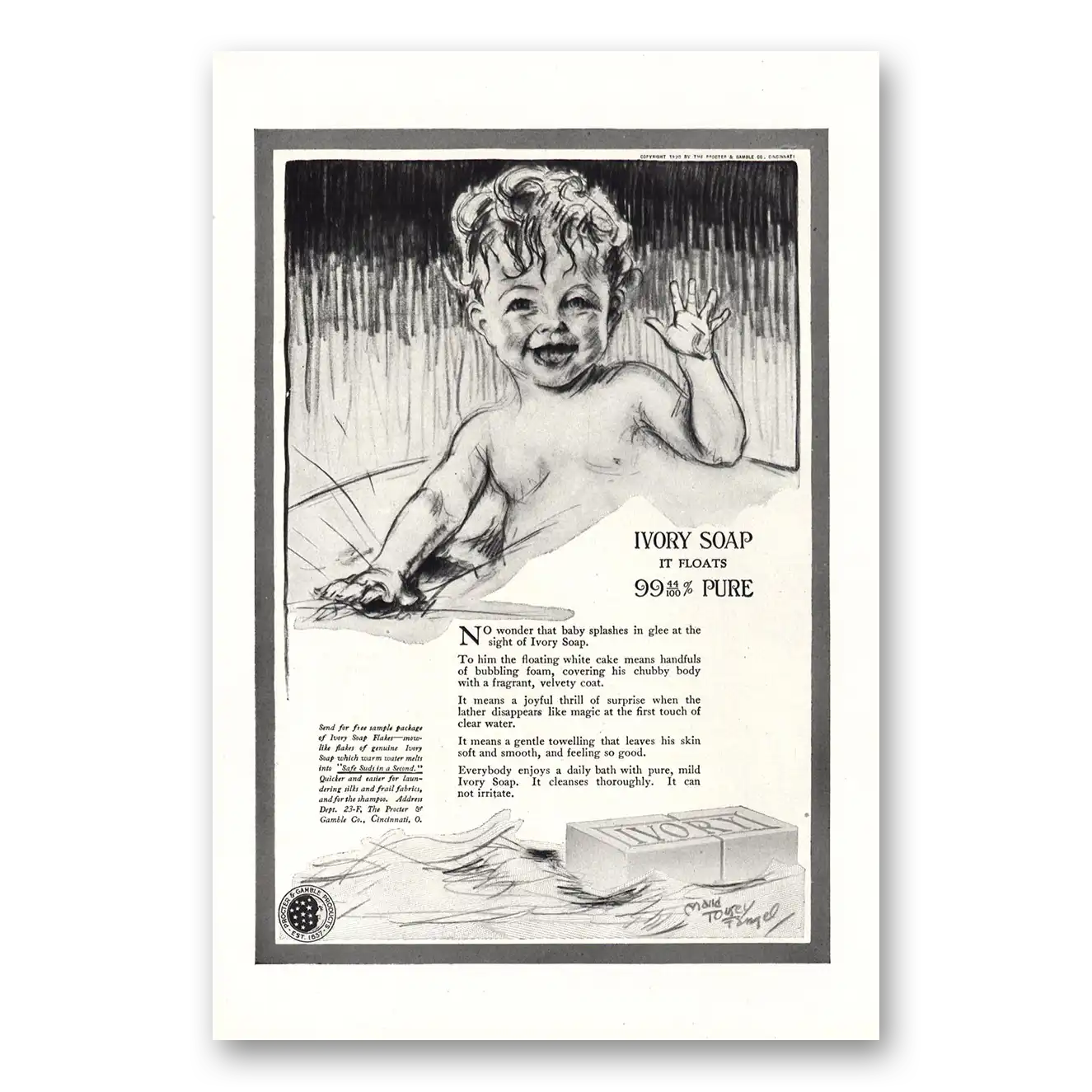 1920 Ivory Soap Baby Splashes In Glee Vintage Magazine Print Ad