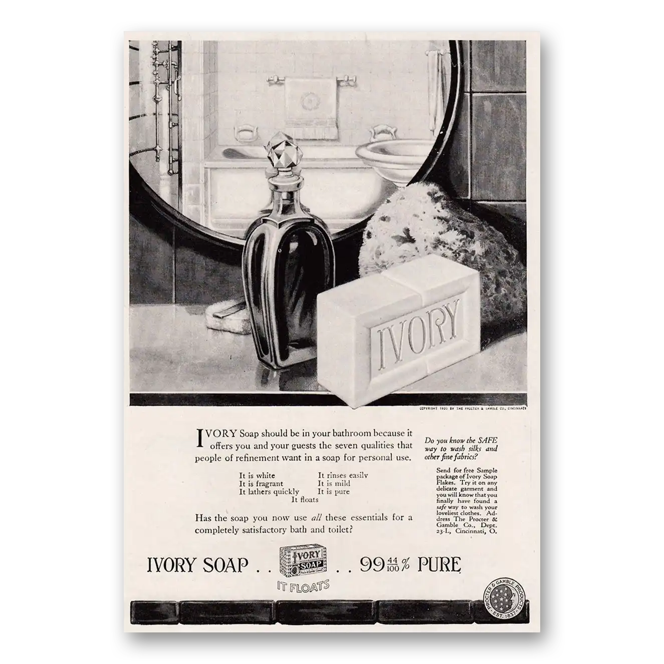 1920 Ivory Soap Should Be In Your Bathroom Vintage Magazine Print Ad