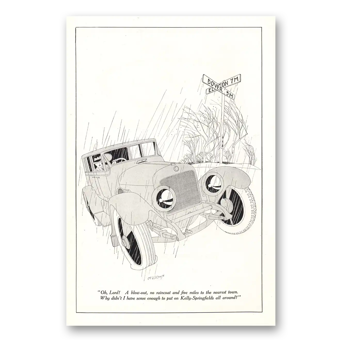 1920 Kelly Springfield Tires Oh Lord a Blow Out Vintage Magazine Print Ad