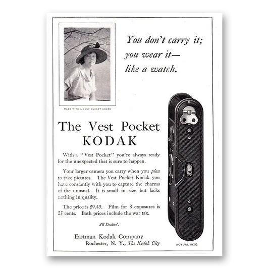 1920 Kodak Vest Pocket You Don't Carry It You Wear It Vintage Magazine Print Ad