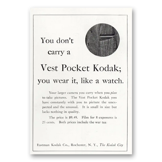 1920 Kodak Vest Pocket Wear It Like a Watch Vintage Magazine Print Ad