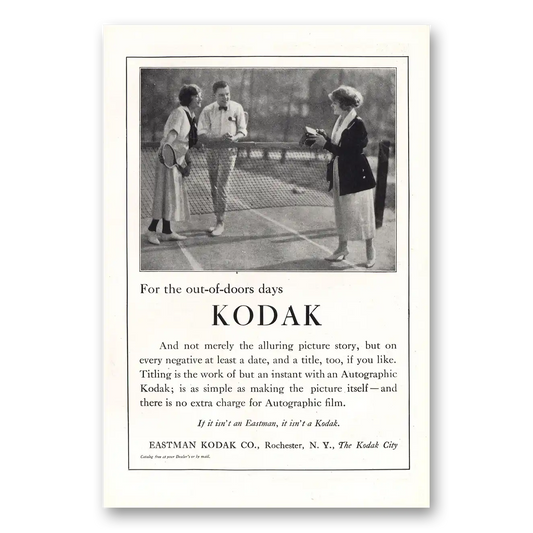 1920 Kodak Autographic Camera Out of Doors Days Tennis Vintage Magazine Print Ad