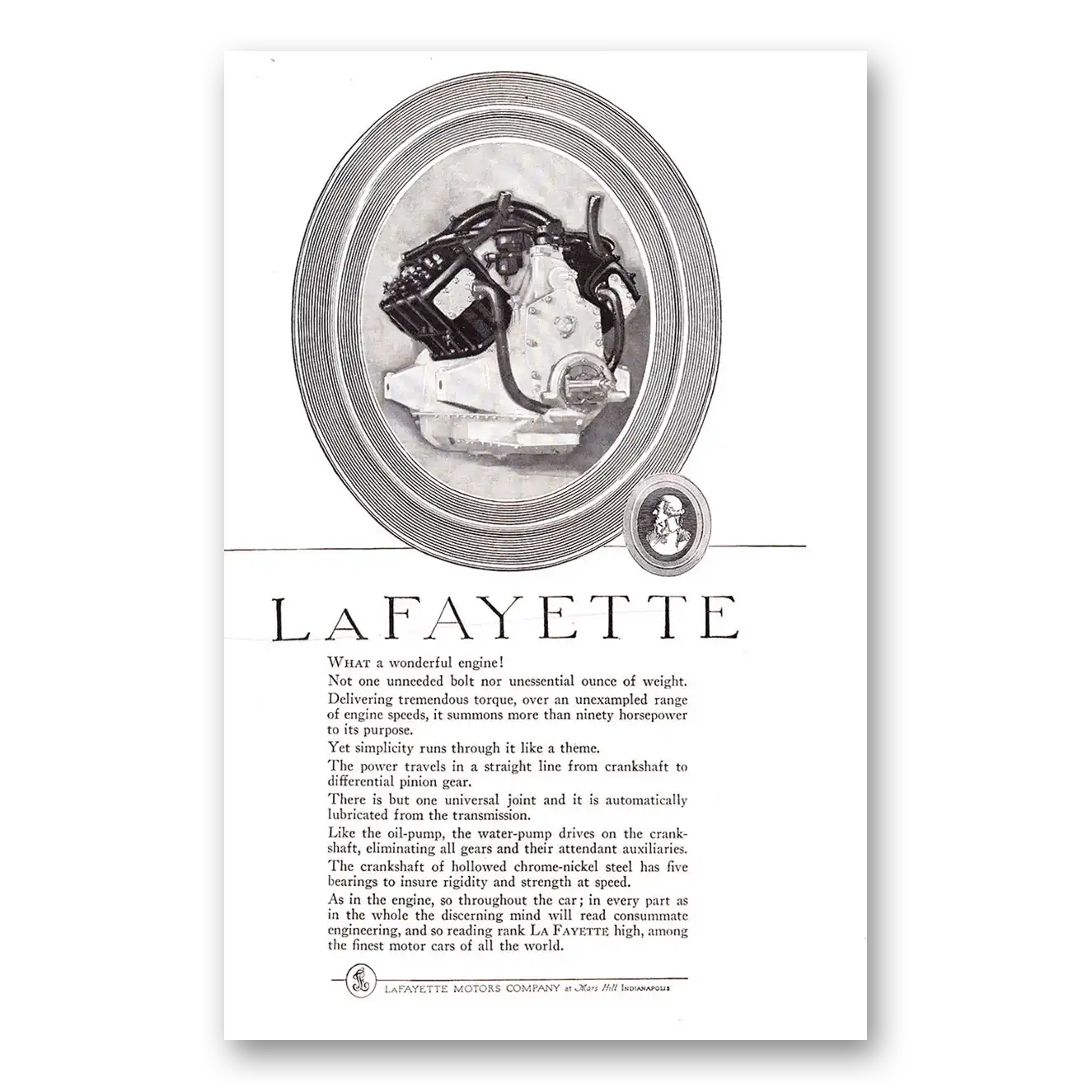 1920 LaFayette Motor Car What a Wonderful Engine Vintage Magazine Print Ad