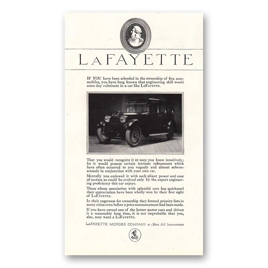 1920 LaFayette Motor Car Schooled in the Ownership Vintage Magazine Print Ad