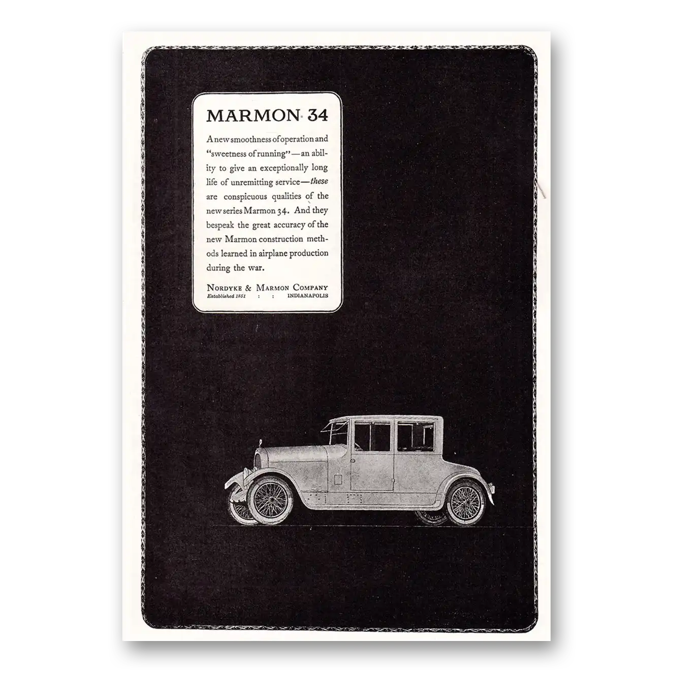 1920 Marmon 34 Sweetness of Running Vintage Magazine Print Ad