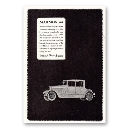 1920 Marmon 34 Sweetness of Running Vintage Magazine Print Ad