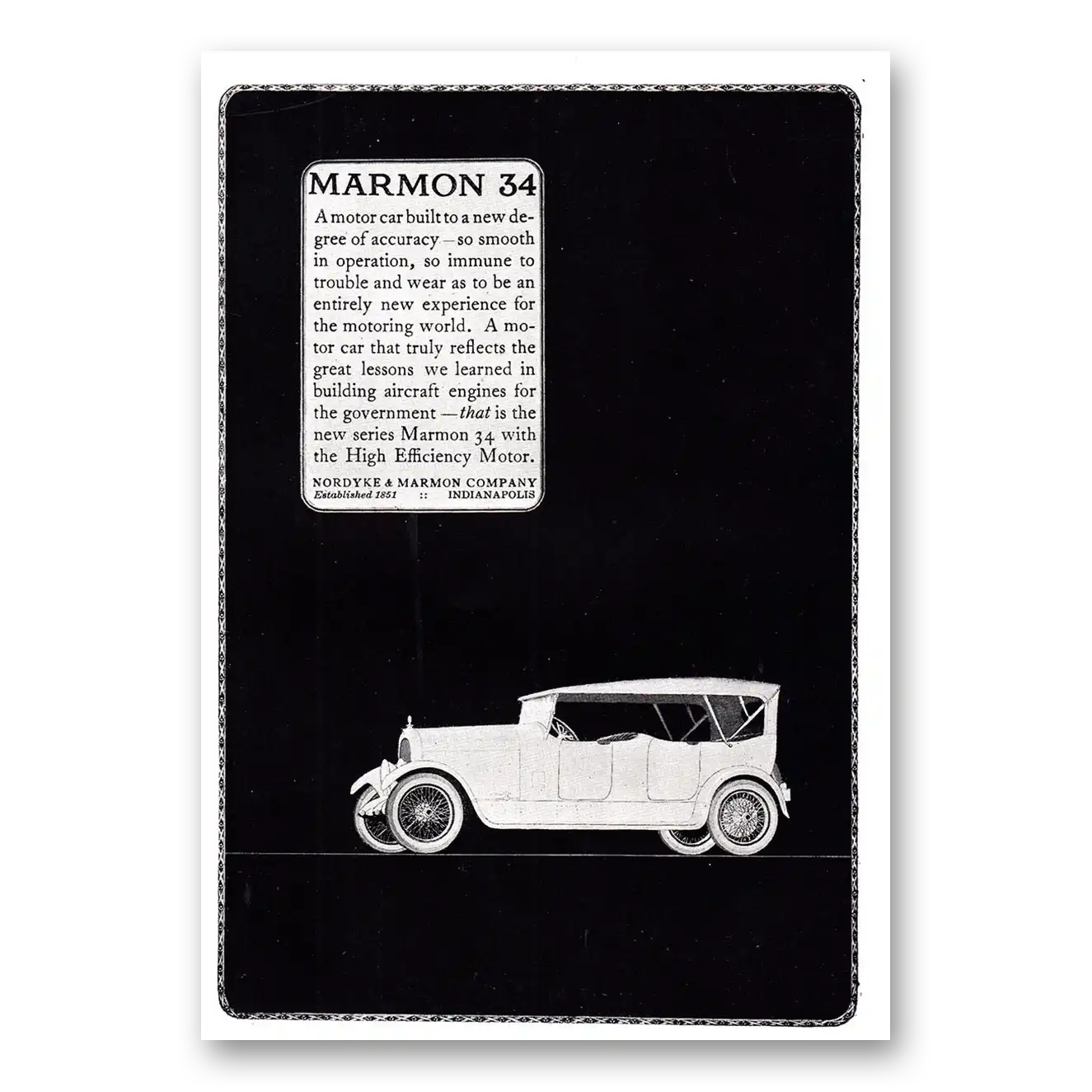 1920 Marmon 34 Motor Car Built to a New Degree of Accuracy Vintage Magazine Print Ad