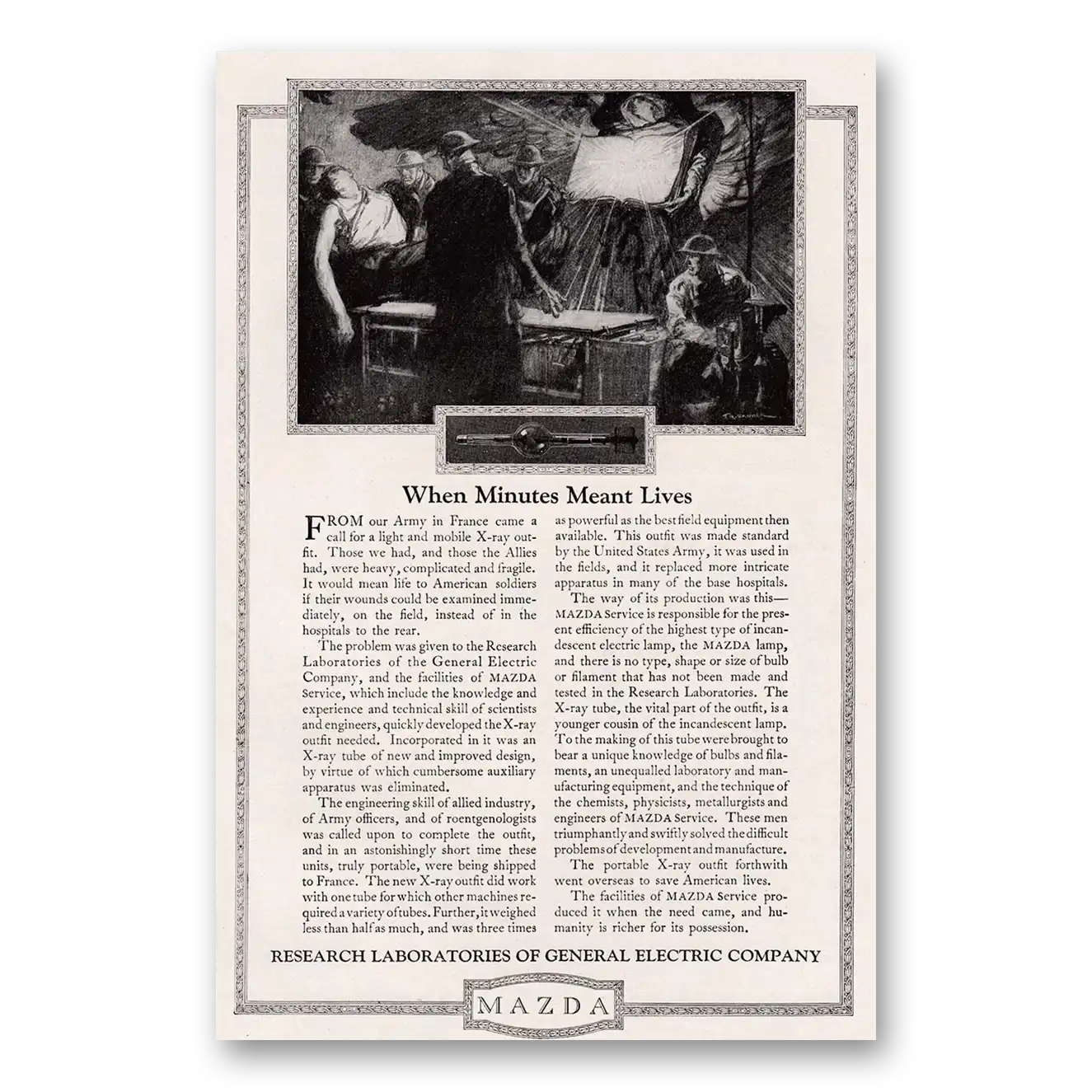 1920 Mazda Lamps When Minutes Meant Lives Vintage Magazine Print Ad