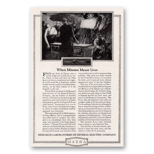 1920 Mazda Lamps When Minutes Meant Lives Vintage Magazine Print Ad