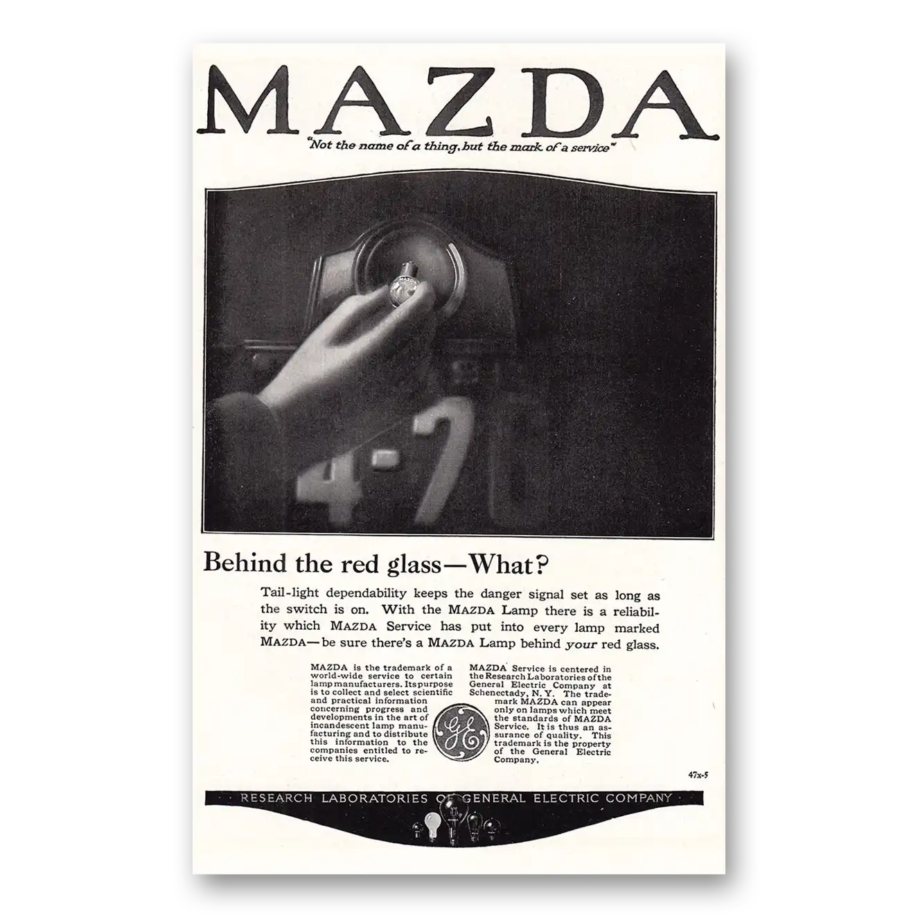 1920 Mazda Lamps Behind the Red Glass Vintage Magazine Print Ad