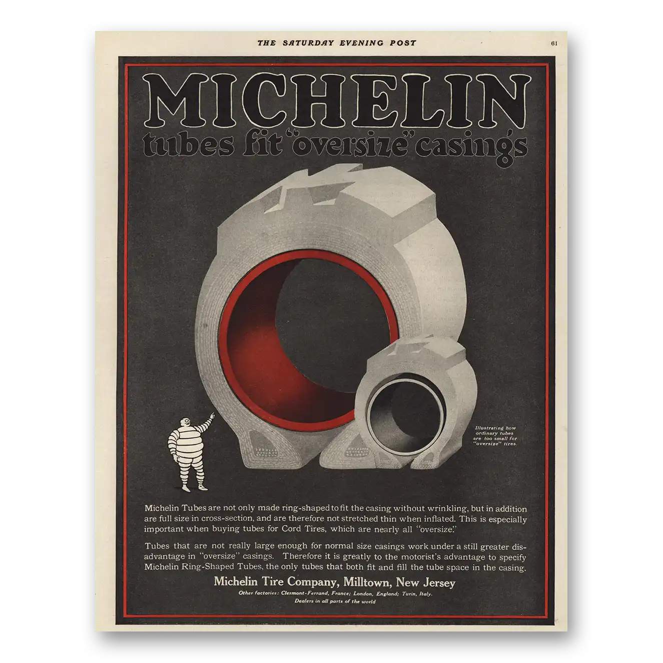 1920 Michelin Tires Tubes Fit Oversize Casings Vintage Magazine Print Ad