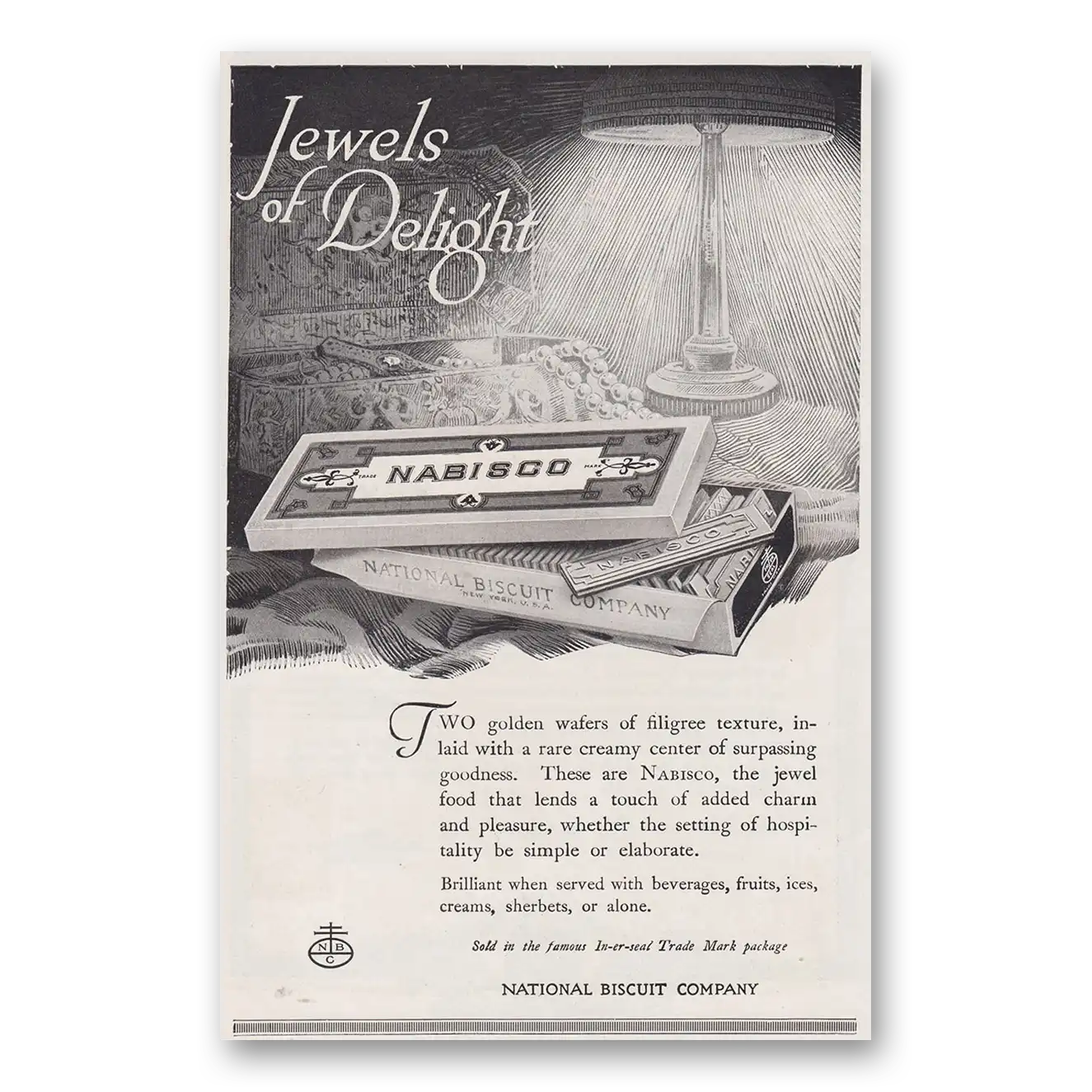 1920 Nabisco Cookies Wafers Jewels of Delight Vintage Magazine Print Ad