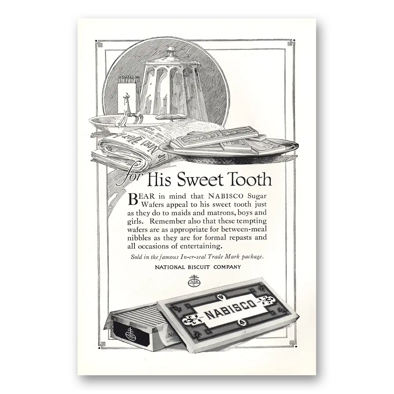 1920 Nabisco Cookies Sugar Wafers His Sweet Tooth Vintage Magazine Print Ad