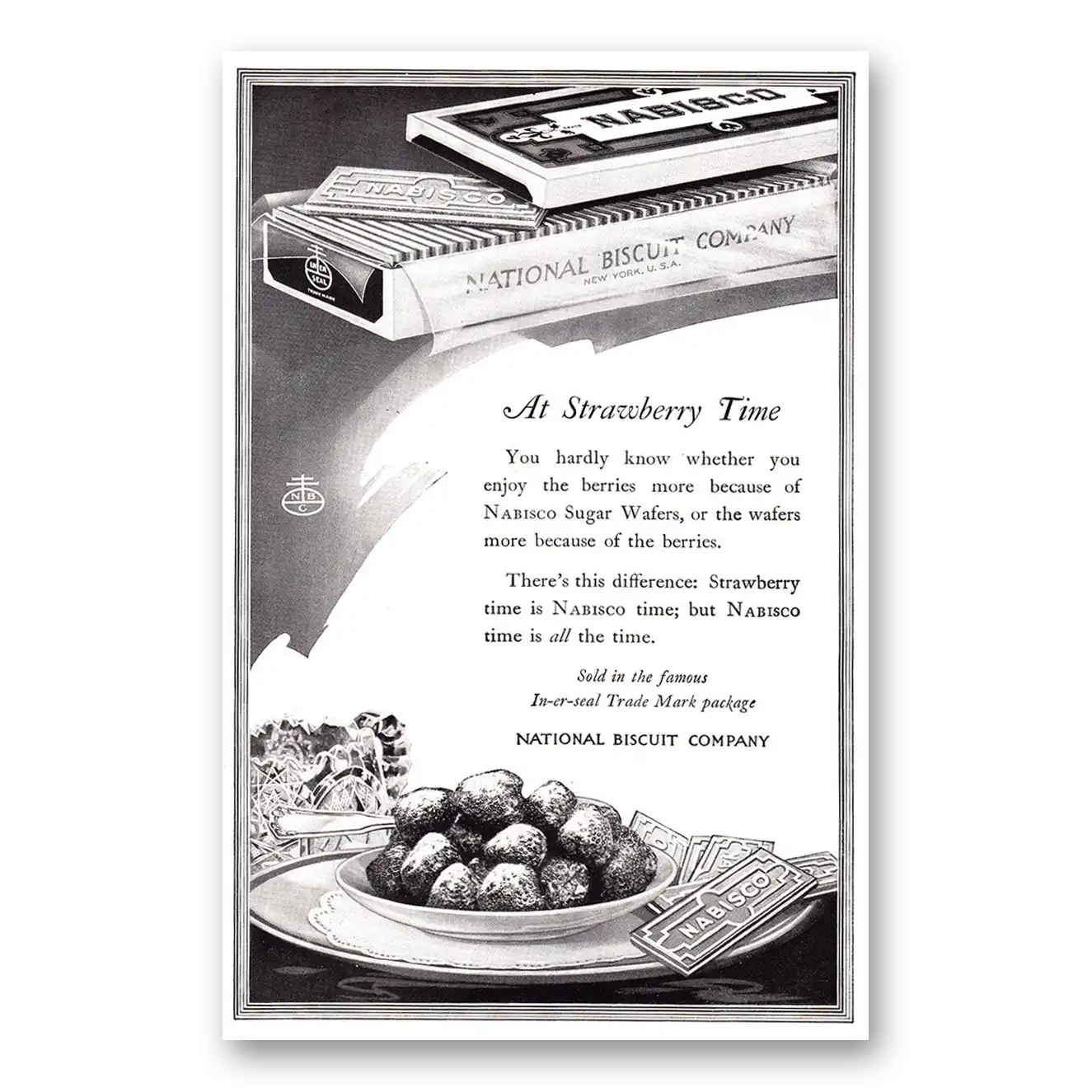 1920 National Biscuit At Strawberry Time Vintage Magazine Print Ad