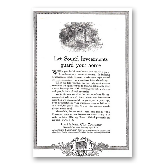 1920 National City Company Let Sound Investments Guard Your Home Vintage Magazine Print Ad