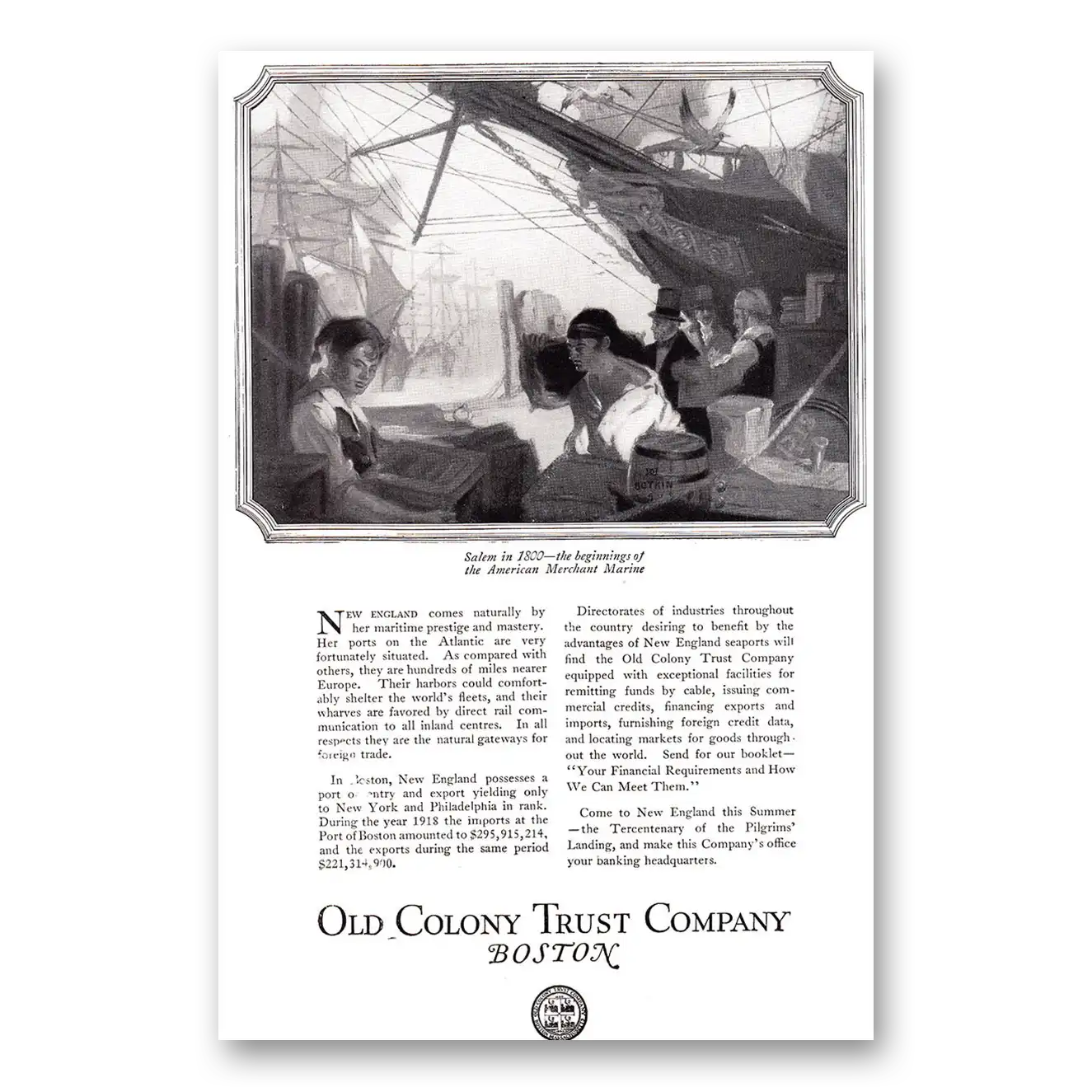 1920 Old Colony Trust Salem in 1800 American Merchant Marine Vintage Magazine Print Ad