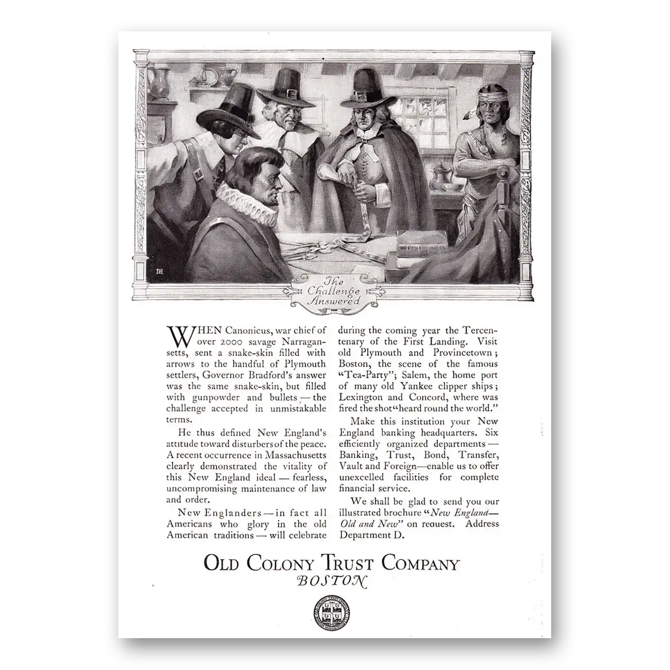 1920 Old Colony Trust Challenge Answered Vintage Magazine Print Ad