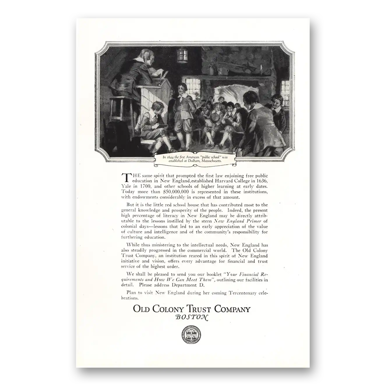 1920 Old Colony Trust First American Public School Vintage Magazine Print Ad