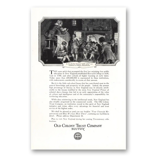 1920 Old Colony Trust First American Public School Vintage Magazine Print Ad