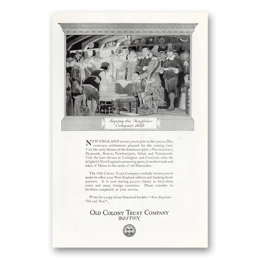 1920 Old Colony Trust Signing the Mayflower Compact Vintage Magazine Print Ad