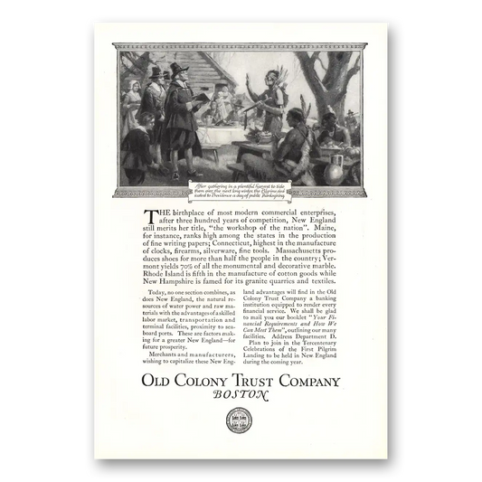 1920 Old Colony Trust Providence Day of Thanksgiving Vintage Magazine Print Ad