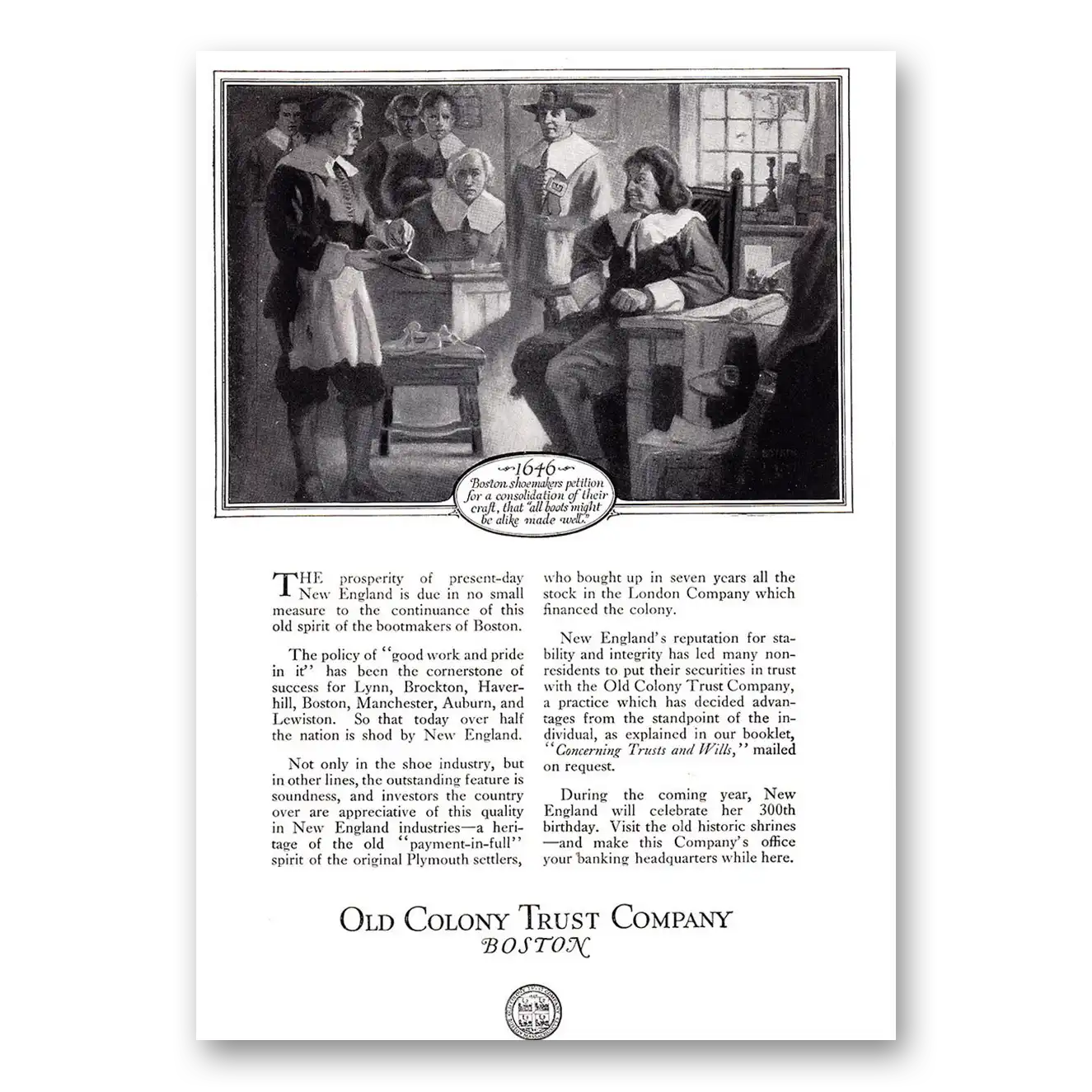 1920 Old Colony Trust Boston Shoemakers Petition for a Consolidation Vintage Magazine Print Ad