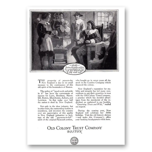 1920 Old Colony Trust Boston Shoemakers Petition for a Consolidation Vintage Magazine Print Ad