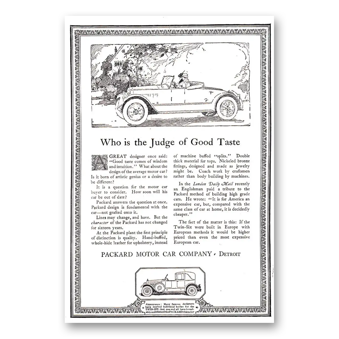 1920 Packard Motor Car Who is the Judge of Good Taste Vintage Magazine Print Ad