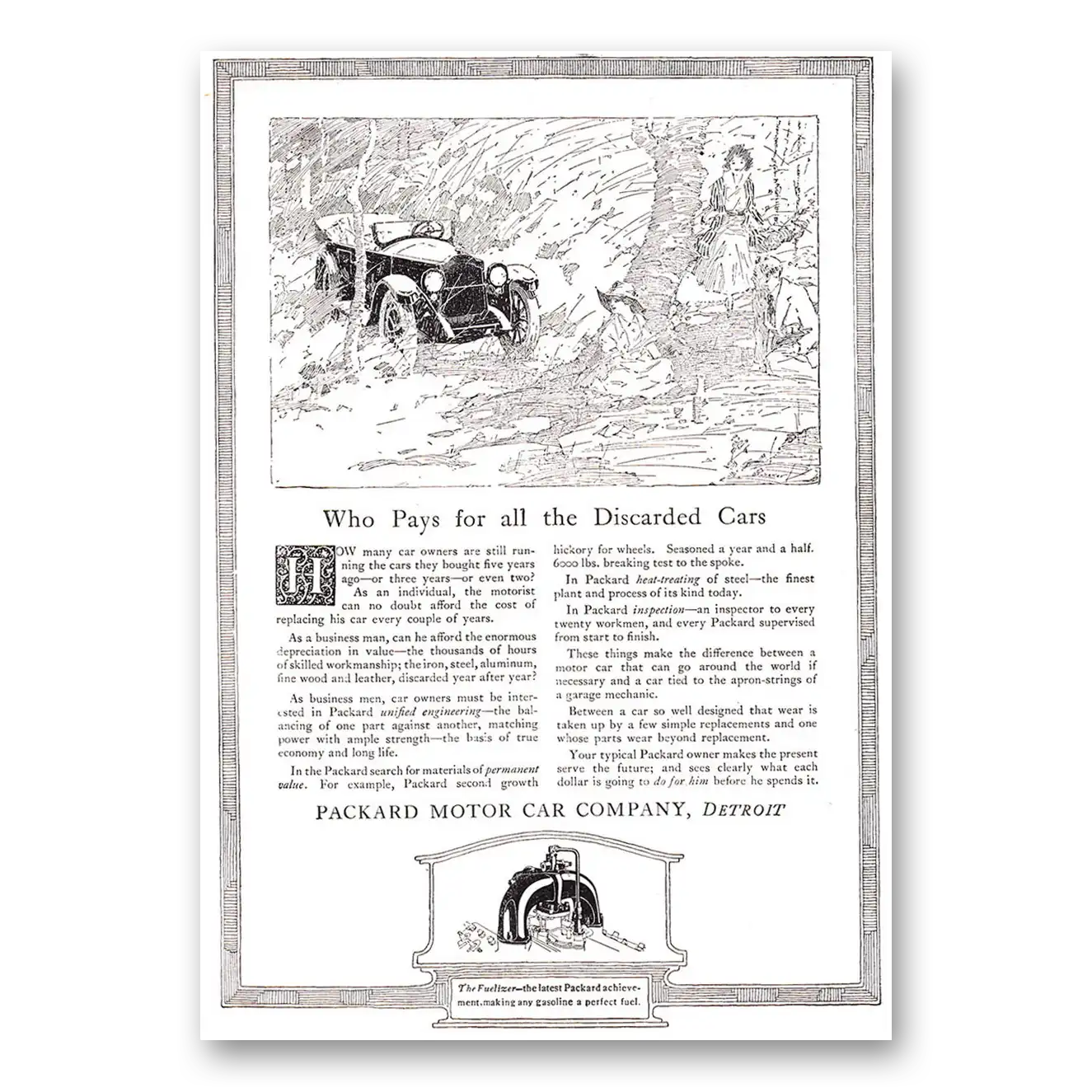 1920 Packard Who Pays for All the Discarded Cars Vintage Magazine Print Ad