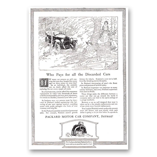 1920 Packard Who Pays for All the Discarded Cars Vintage Magazine Print Ad