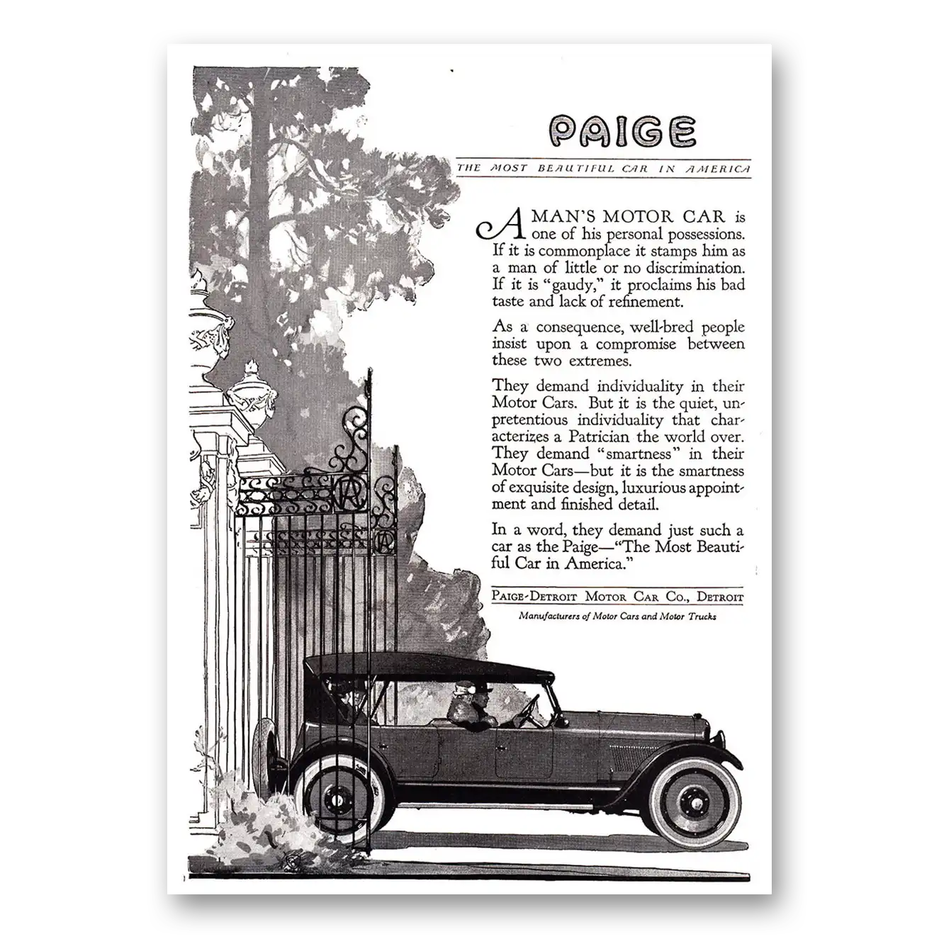 1920 Paige-Detroit Motor Car Mans Motor Car is One of His Personal Possessions Vintage Magazine Print Ad