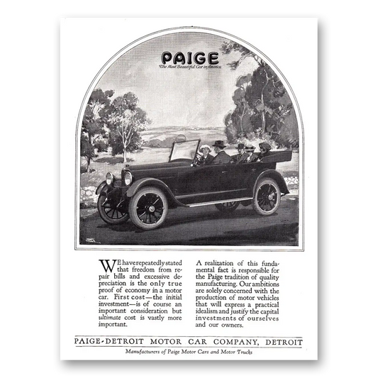 1920 Paige-Detroit Motor Car Freedom From Repair Bills Vintage Magazine Print Ad