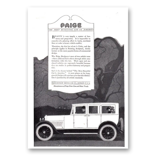 1920 Paige-Detroit Motor Car Most Beautiful Car in America Vintage Magazine Print Ad