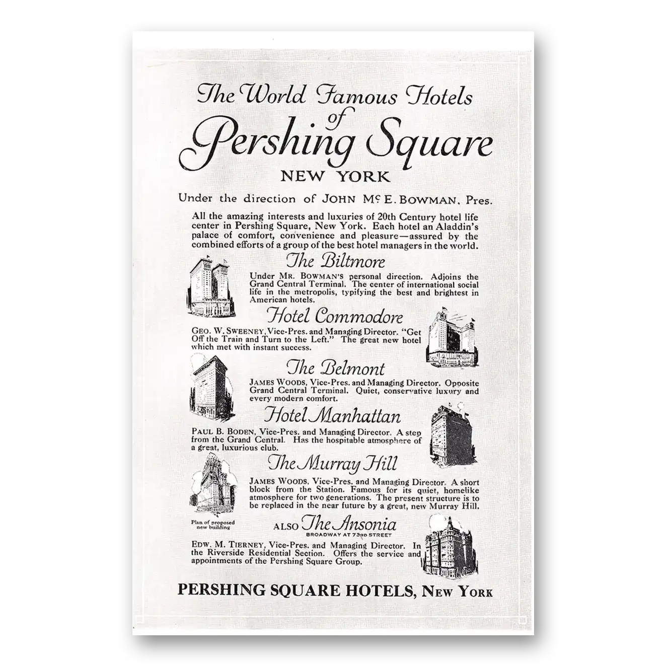 1920 Pershing Square Hotels New York World Famous Hotels Vintage Magazine Print Ad