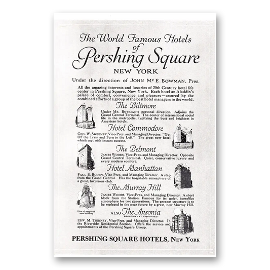 1920 Pershing Square Hotels New York World Famous Hotels Vintage Magazine Print Ad